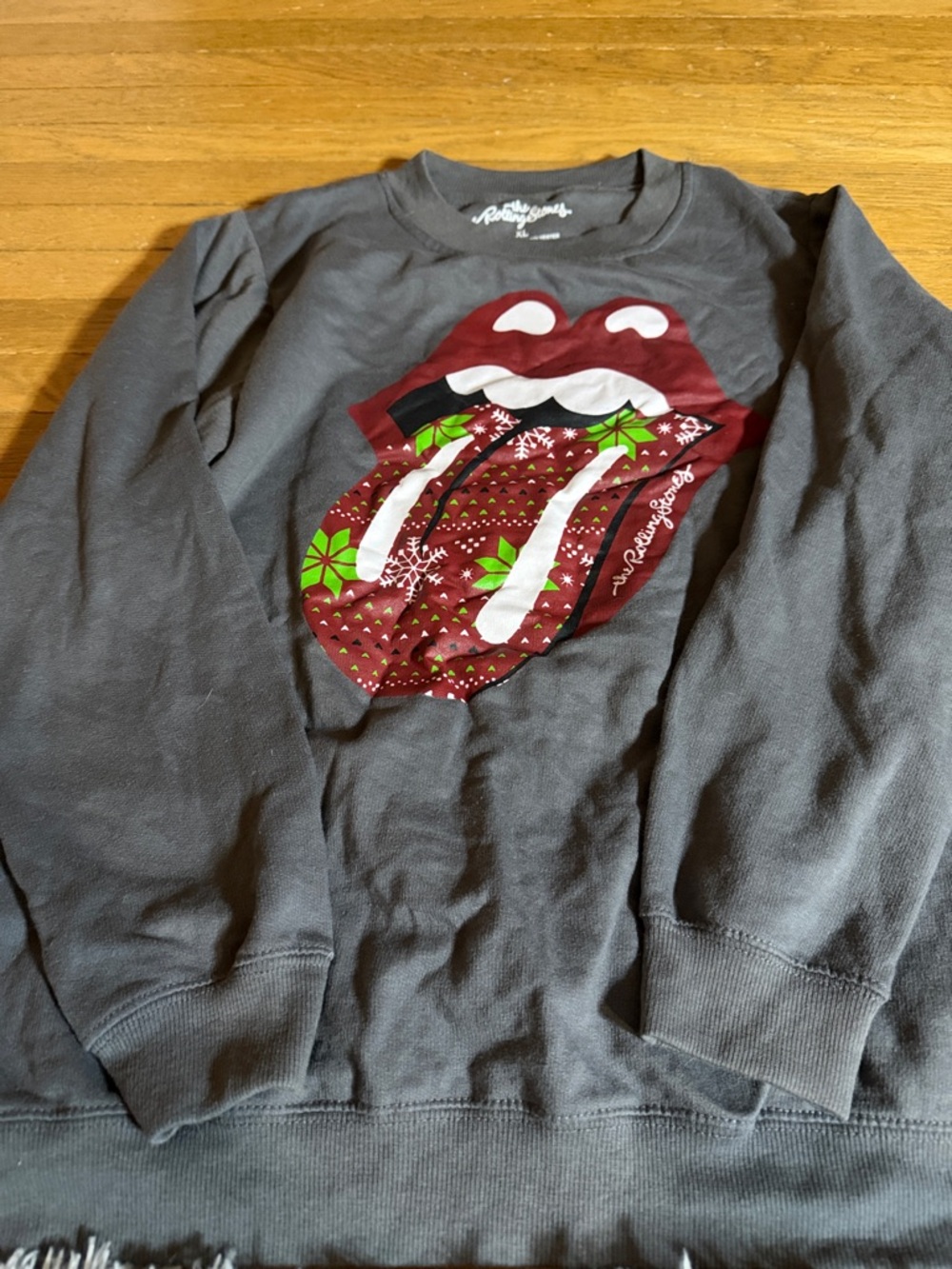 the Rolling Stones Charcoal Crewneck Sweatshirt with Holiday Tongue Graphic XL